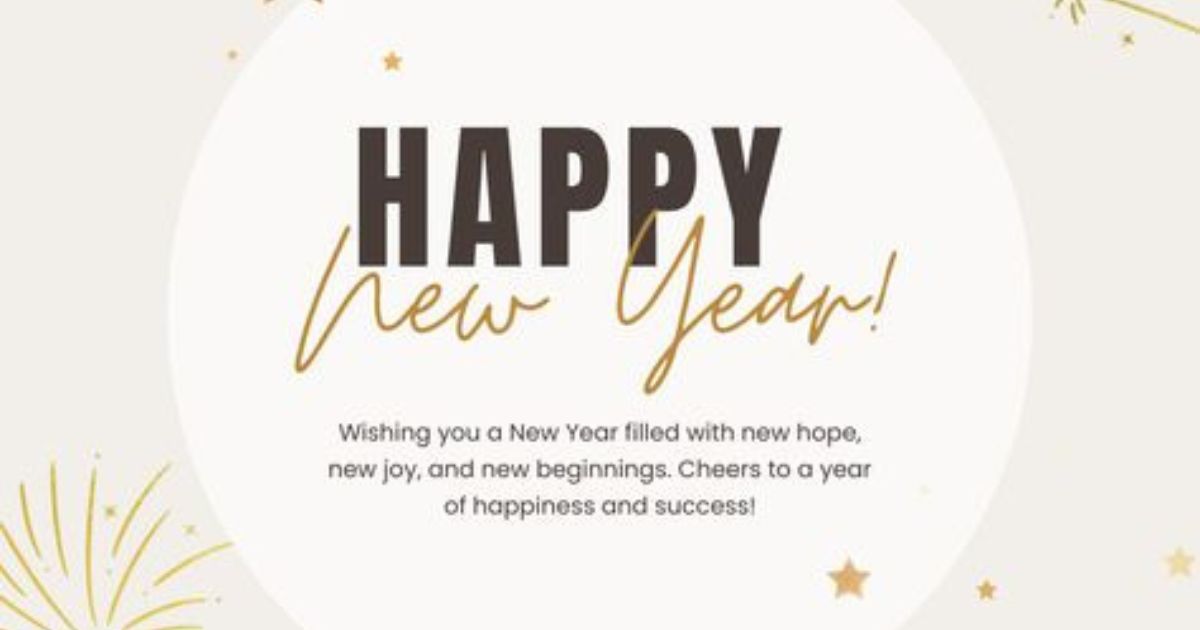 Stylish Happy New Year 2025 Shayari card with message of hope, fresh beginnings, and festive golden stars